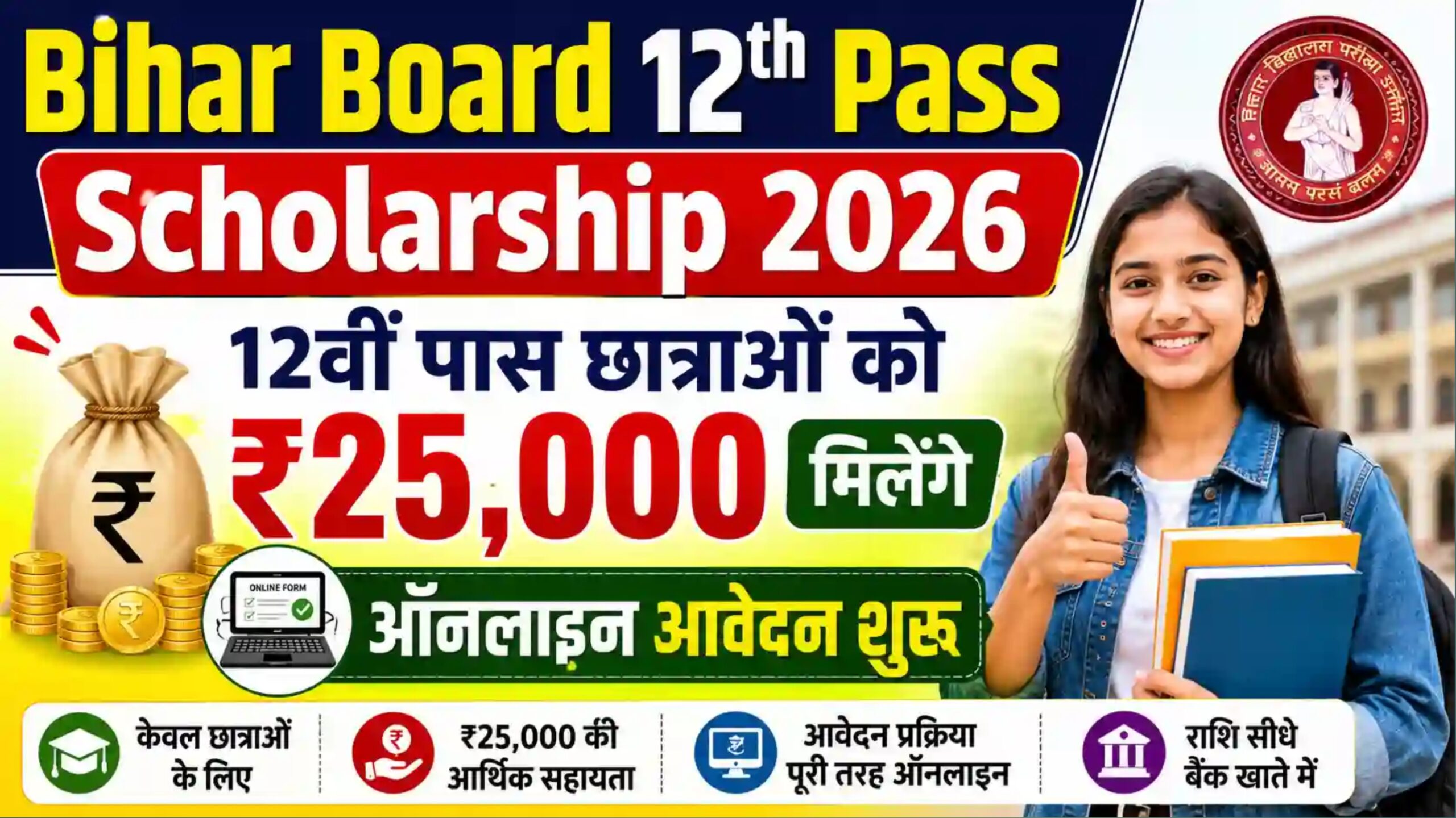 bihar board 12th pass scholarship 2026